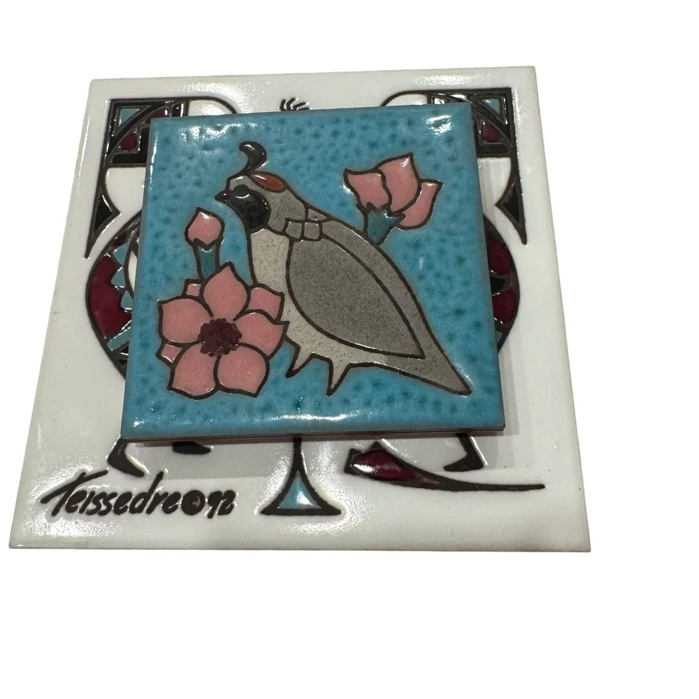 2 Teissedre Designs Kokopelli‎ & Quail Tile Trivet Handcrafted 4x4 6x6 Vintage